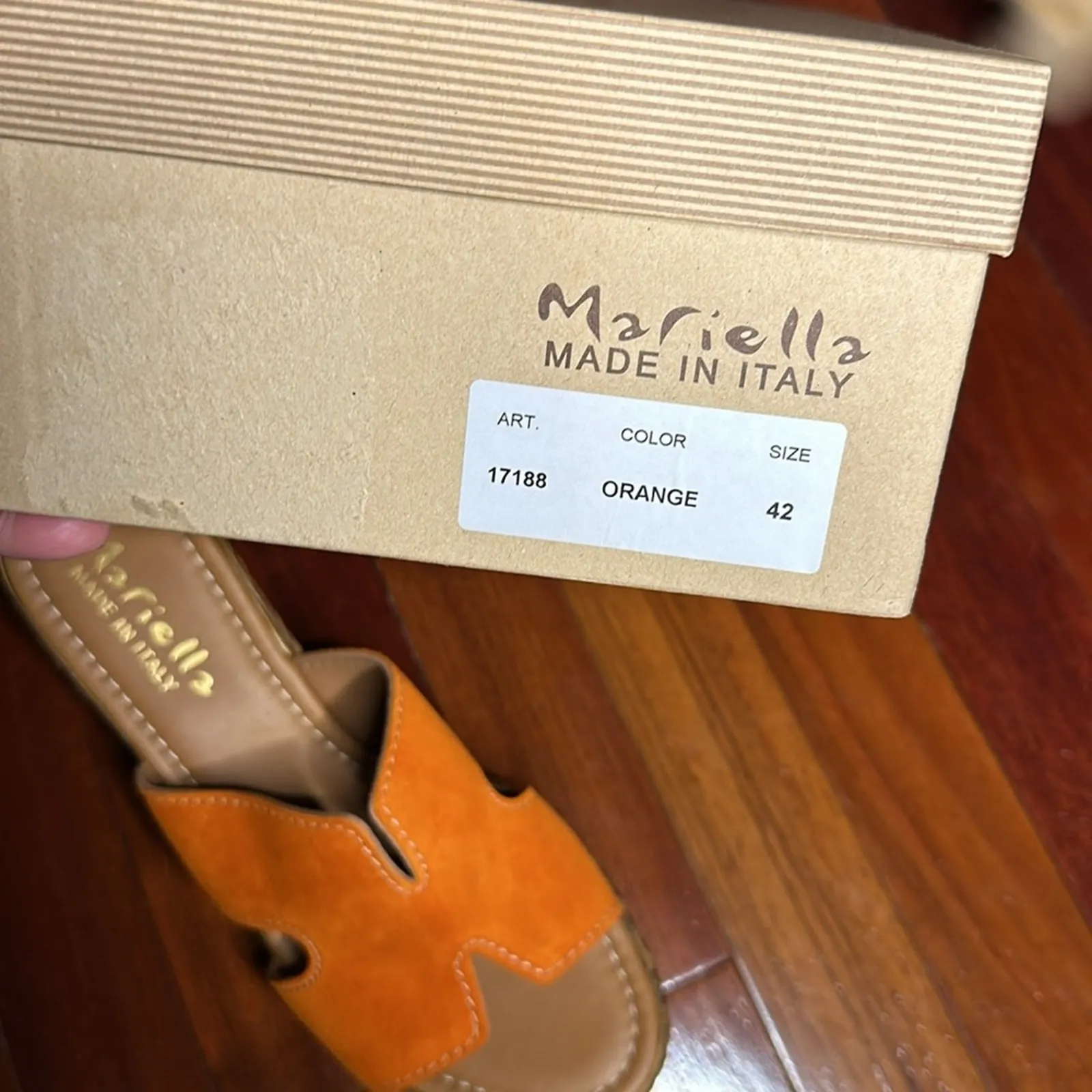 Mariella ORANGE Wedge Shoes Suede H Band Sandals Vacation Italian Size 10 - Image 6