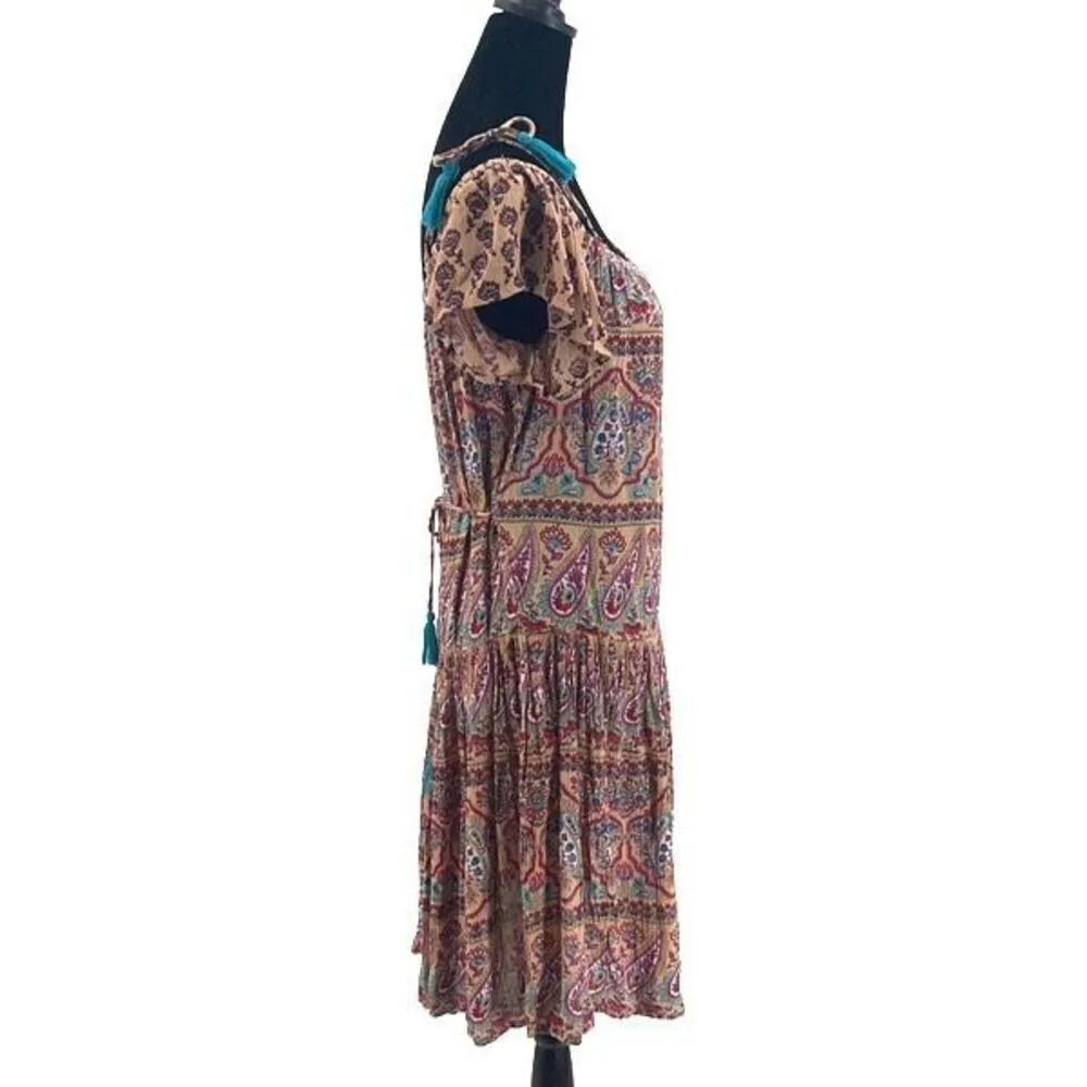 Patrons Of Peace Womens Paisley Cold Shoulder Boho Dress Multicolor Small - Image 3