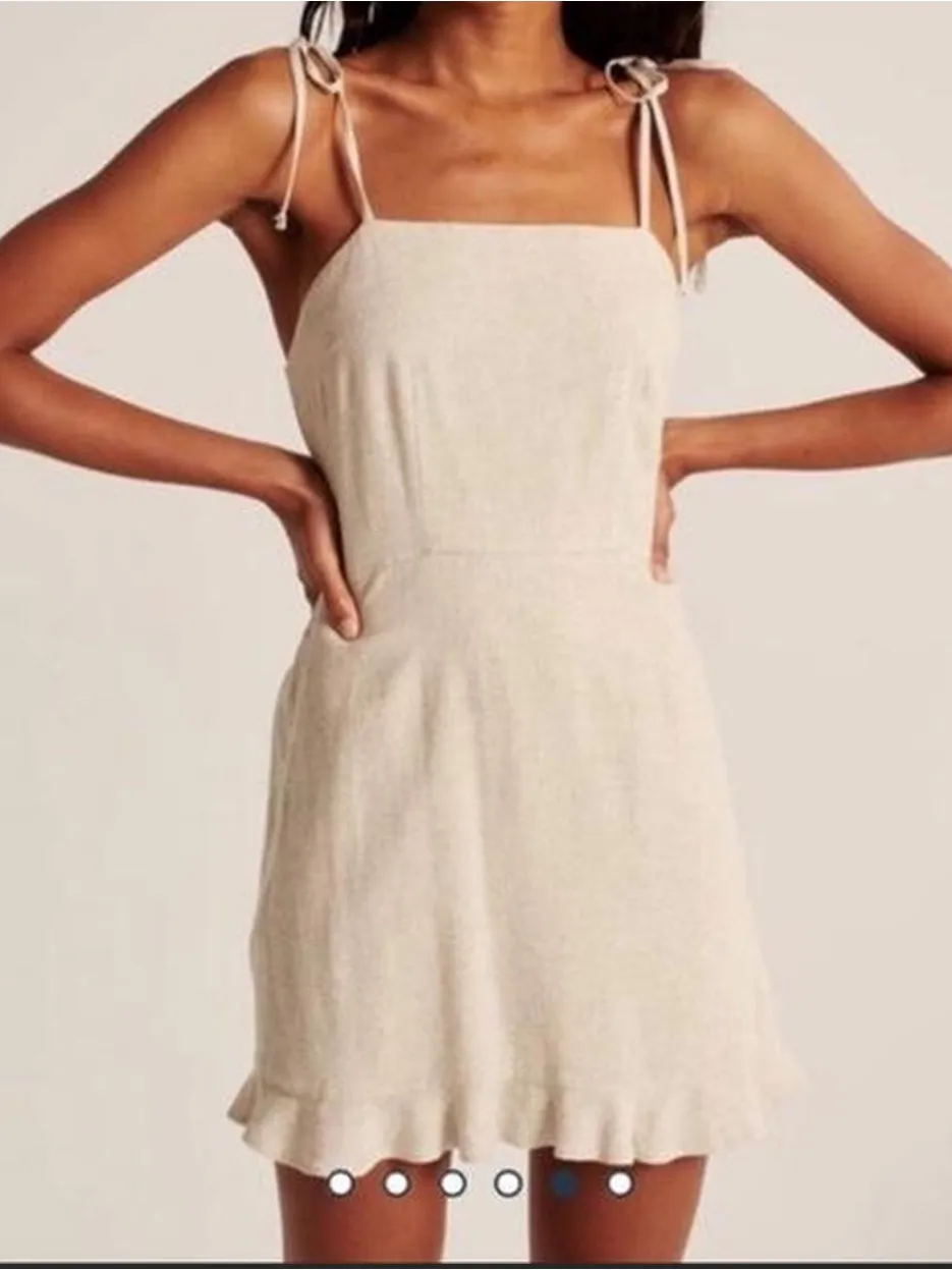 abercrombie ruffle tie mini dress Abercrombie & Fitch Natural Tie-Shoulder Ruffle Mini Dress
