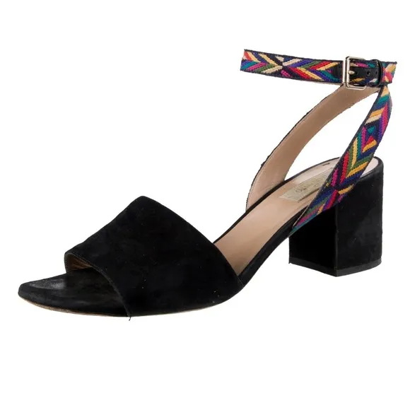 Valentino Garavani 36 Native Couture 1975-embroidered Suede Colorful Black Heels - Image 1