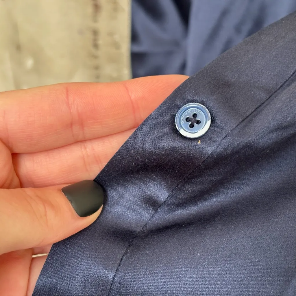 Lily Silk Basic Concealed Placket Silk Shirt in Navy Blue - Image 9