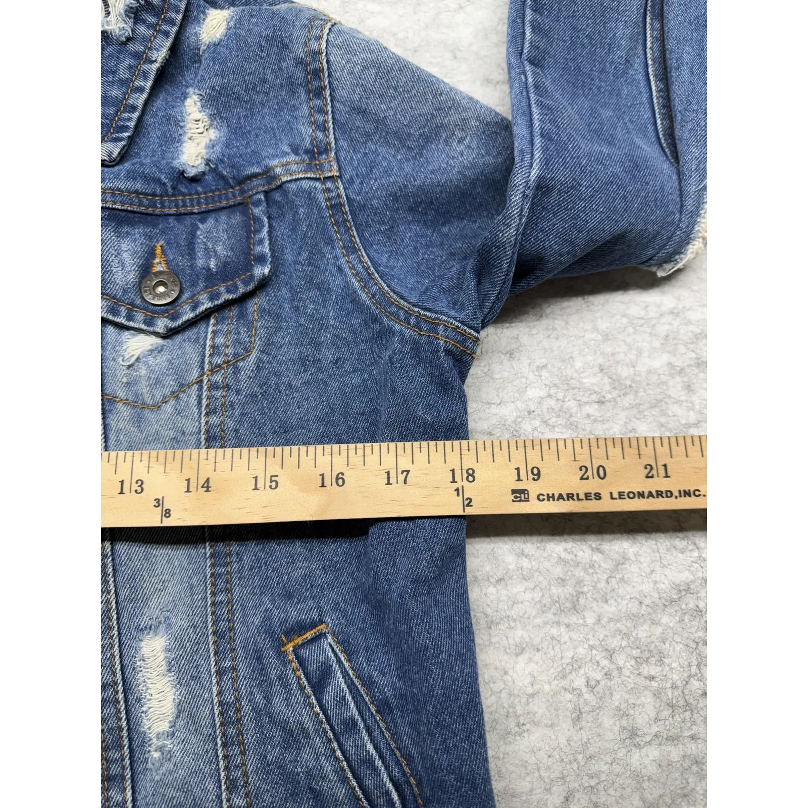 Blue Age Jacket Womens Small Distressed Denim Button Front Ripped Vintage - Image 5