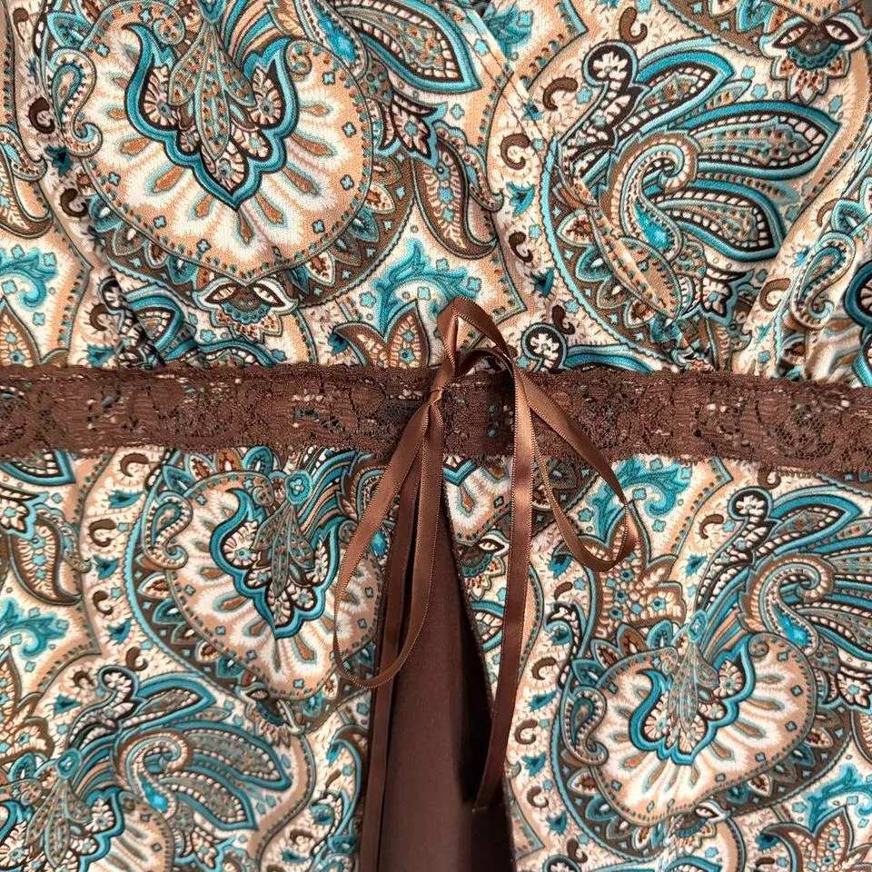 Y2K TEAL AND BROWN AGENDA PAISLEY PRINT SPLIT FRONT TOP Size XL - Image 5