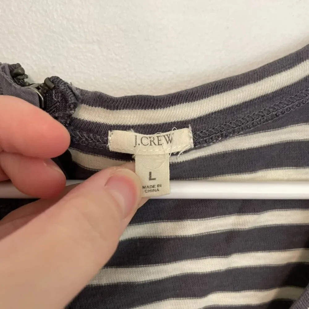 J. CREW Painter Zip Tee Gray Cream Ivory Horizontal Striped 3/4 Sleeve Cotton L - Image 5
