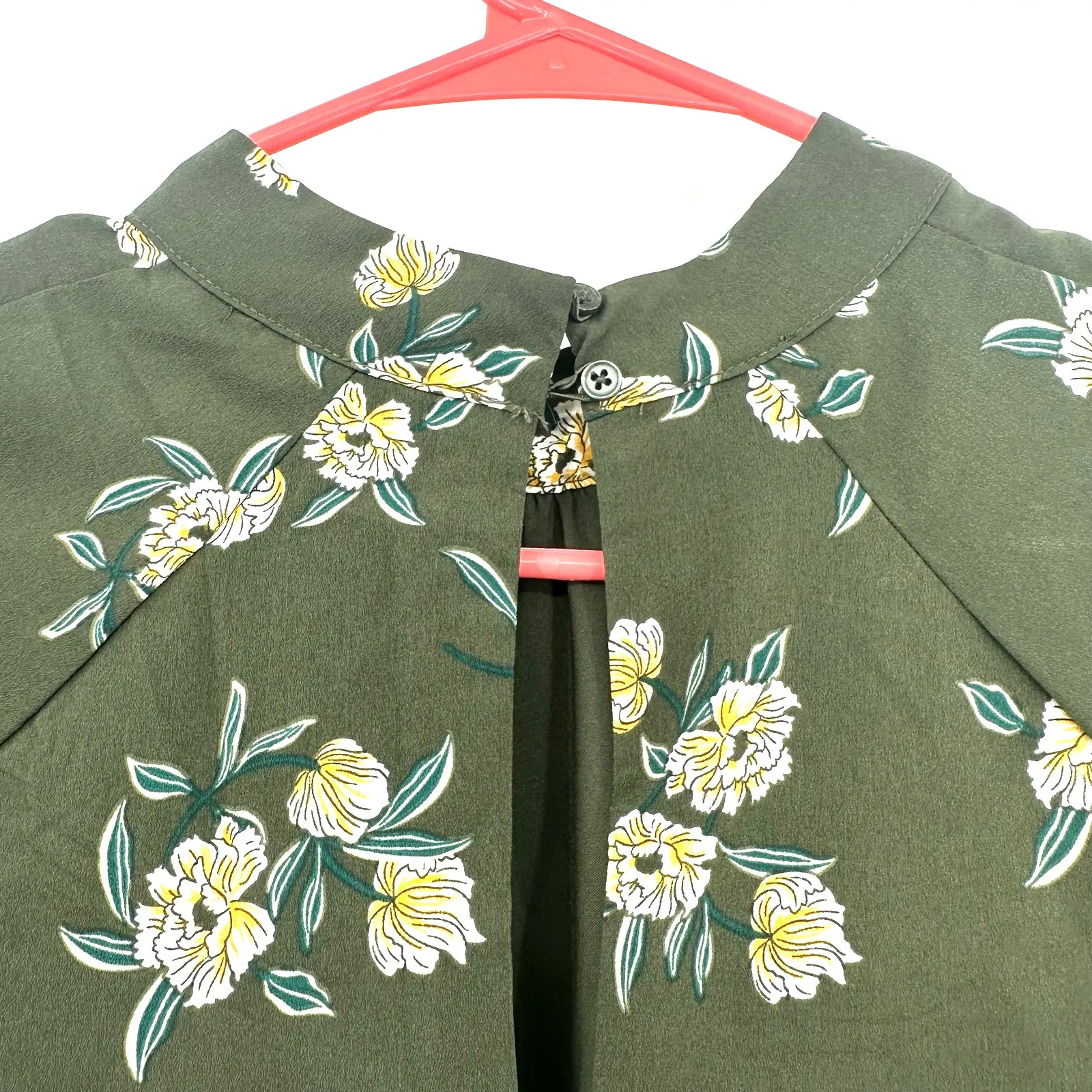 Banana Republic Sz 4 Dress Green White Floral High Neck Long Sleeve Fit & Flare‎ - Image 4