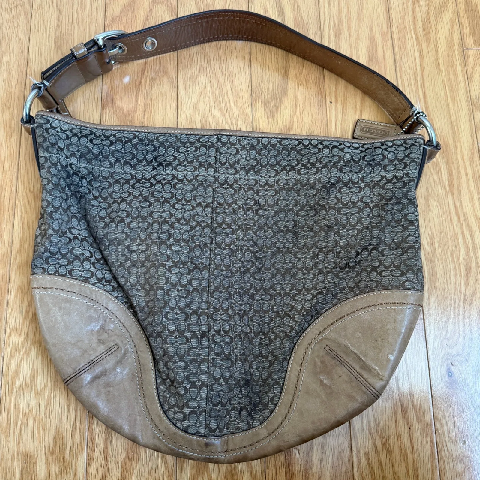 Coach VINTAGE Hobo Shoulder Bag 6351 Tan Signature Canvas Leather Trim Purse Y2K - Image 5