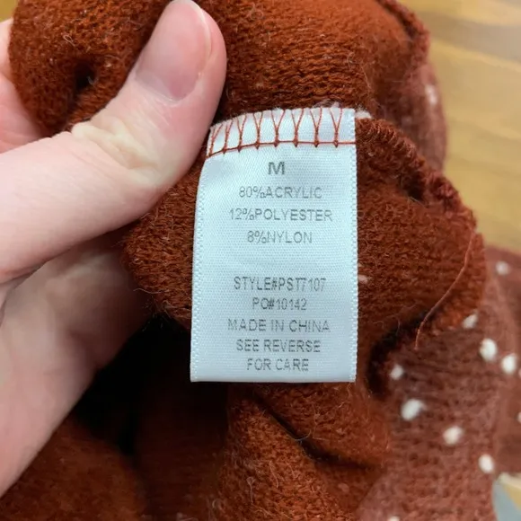Ampersand Polka Dot Knit Top Womens Size Medium Long Sleeve Crew Neck Pullover Brown - Image 6