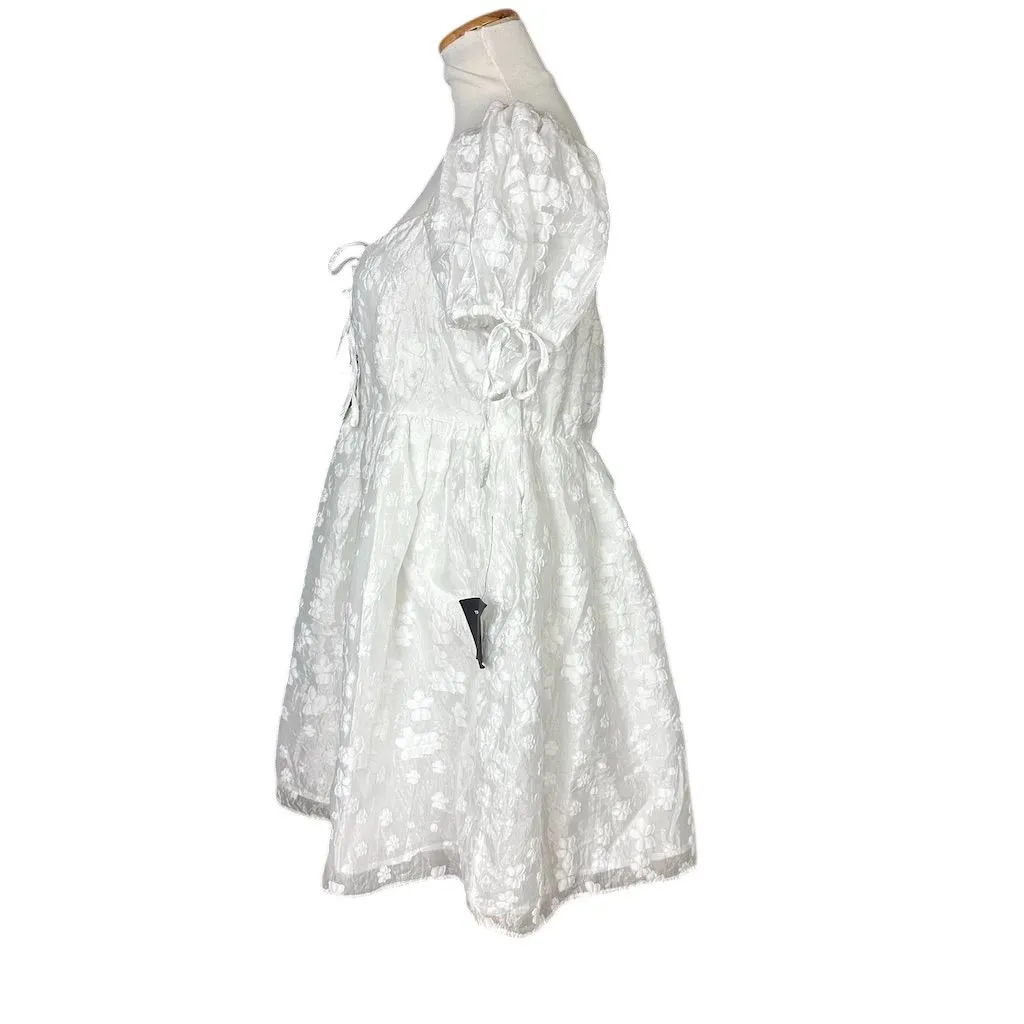NWT Lulus XL Exceptionally Angelic White Floral Puff Sleeve Mini Dress Summer - Image 7