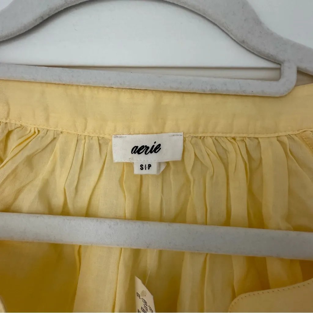 Aerie Long Sleeve Crochet Button Down Shirt in Butter Yellow 100% Cotton Small - Image 6