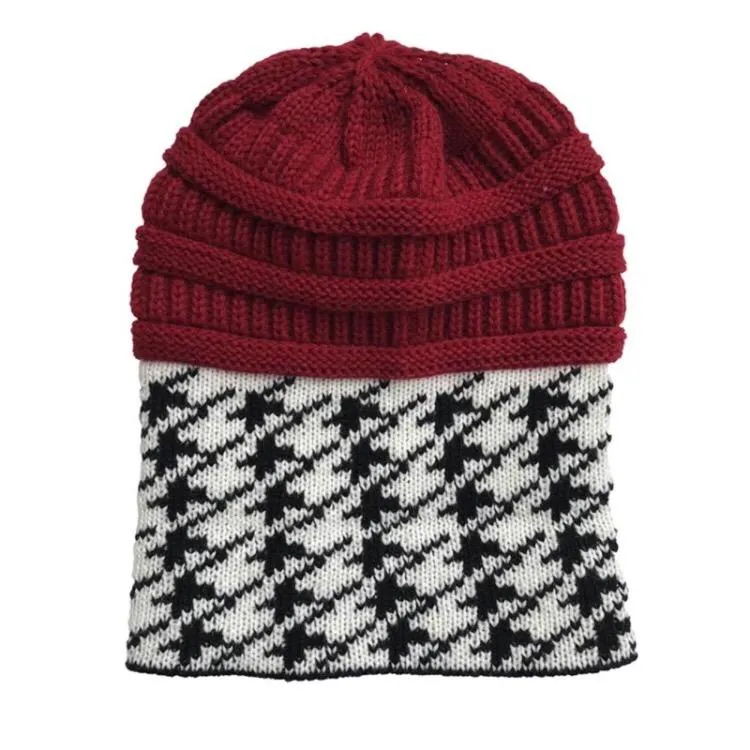 NEW Crimson Red Black White Houndstooth Knit Beanie Winter Skull Cap Hat Alabama Roll Tide - Image 3
