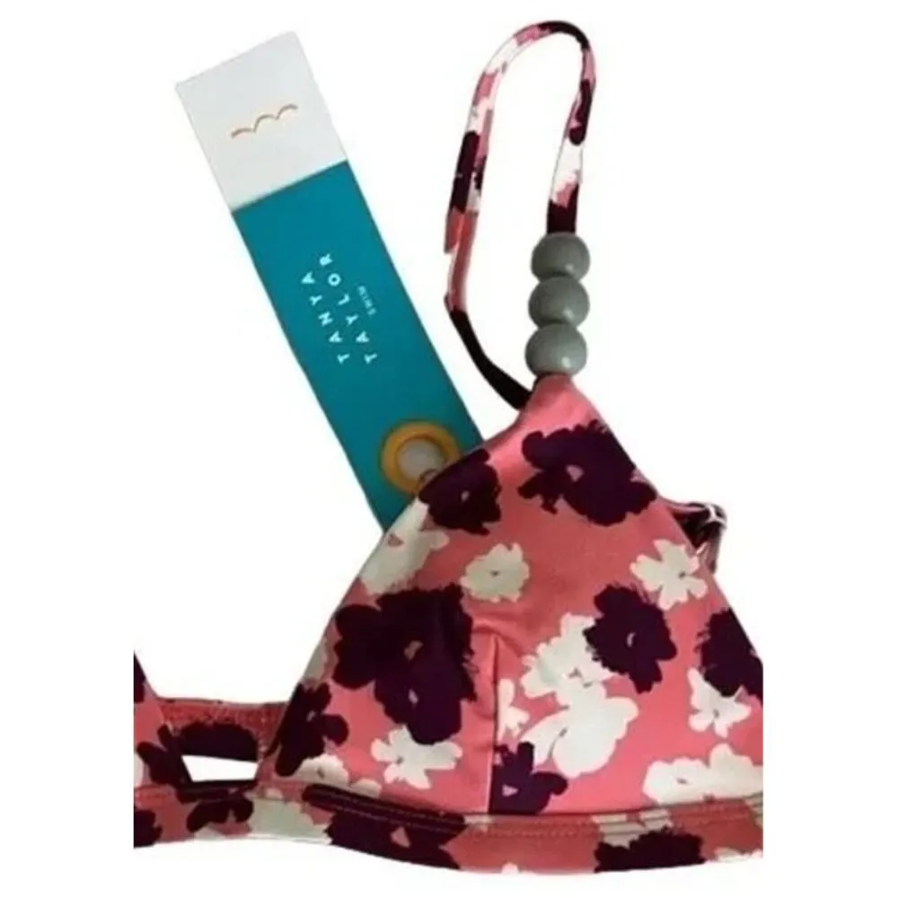 NWT Tanya Taylor Tia Bikini Floral Bead Triangle Top Adjustable Straps XL Pink - Image 2