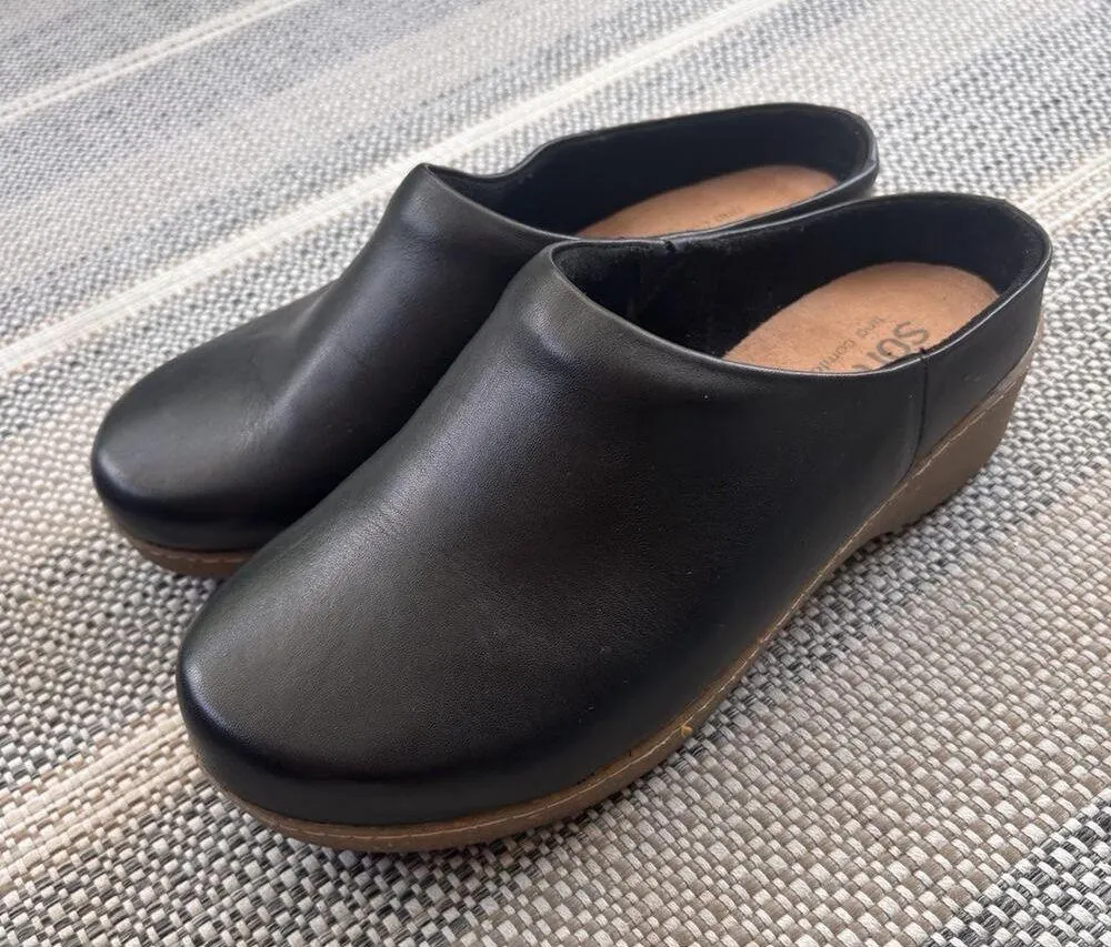 Softwalk Arvada Womens Clogs Sz 8.5WW Comfort Leather Slip-On Mule Shoes Black - Image 2