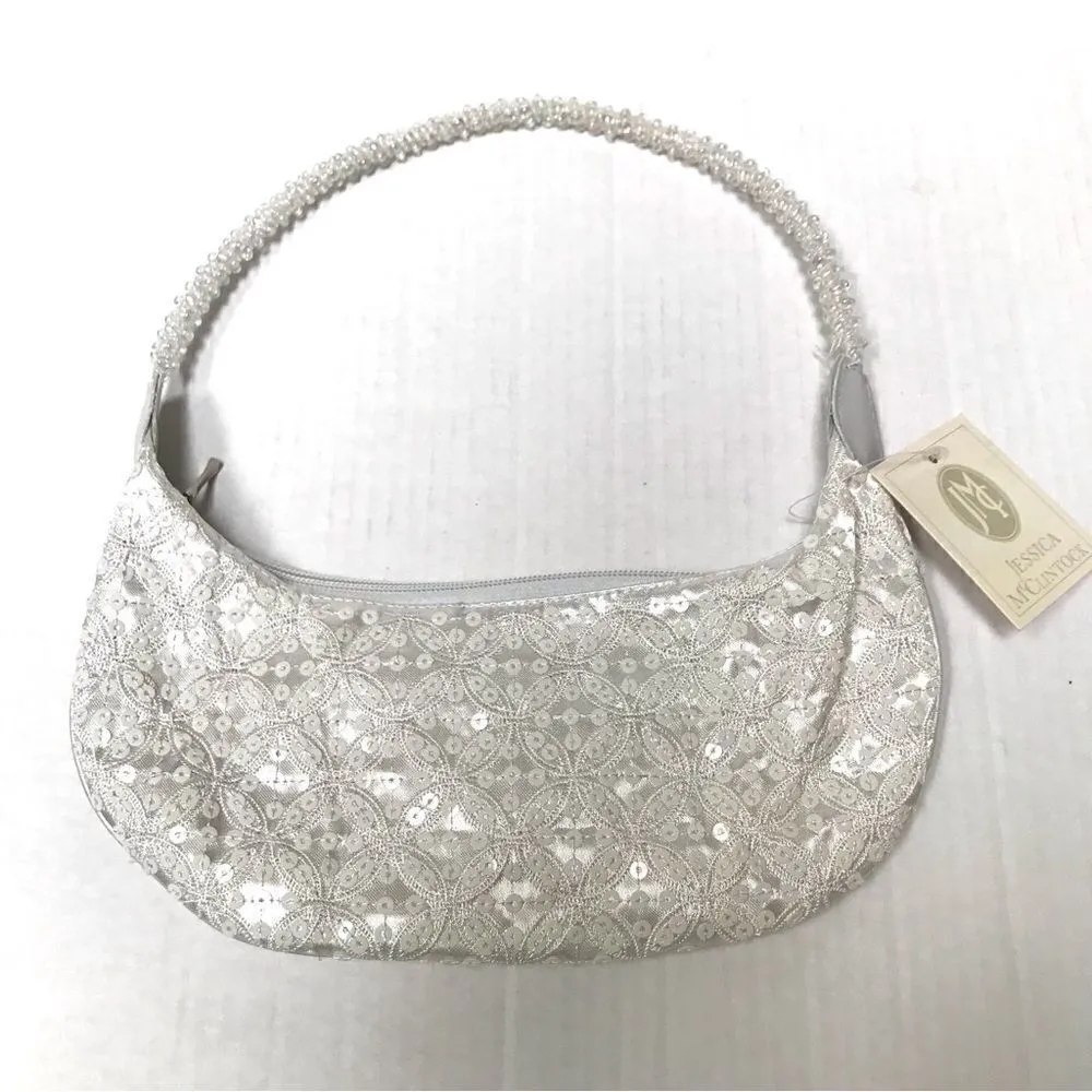 Vintage Y2K Jessica McClintock white beaded sequined embroidered mini bag White - Image 2