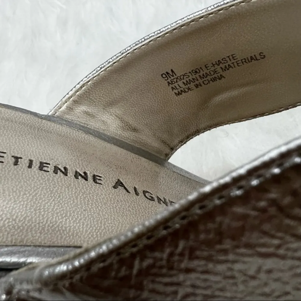 Etienne Aigner Vintage Haste Silver metallic Wedge Beaded Sandals 9 - Image 13