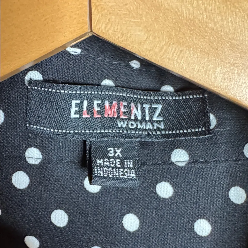 NWT Elementz Black White Polka Dot Button Up Shirt Plus Size 3X - Image 3
