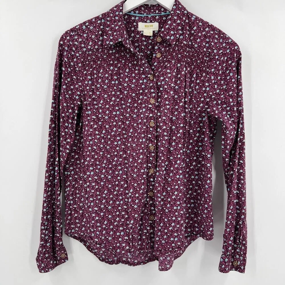 Anthropologie Maeve Calico Ditzy Floral Purple Button‎ Down Shirt Blouse Size 4 - Image 4