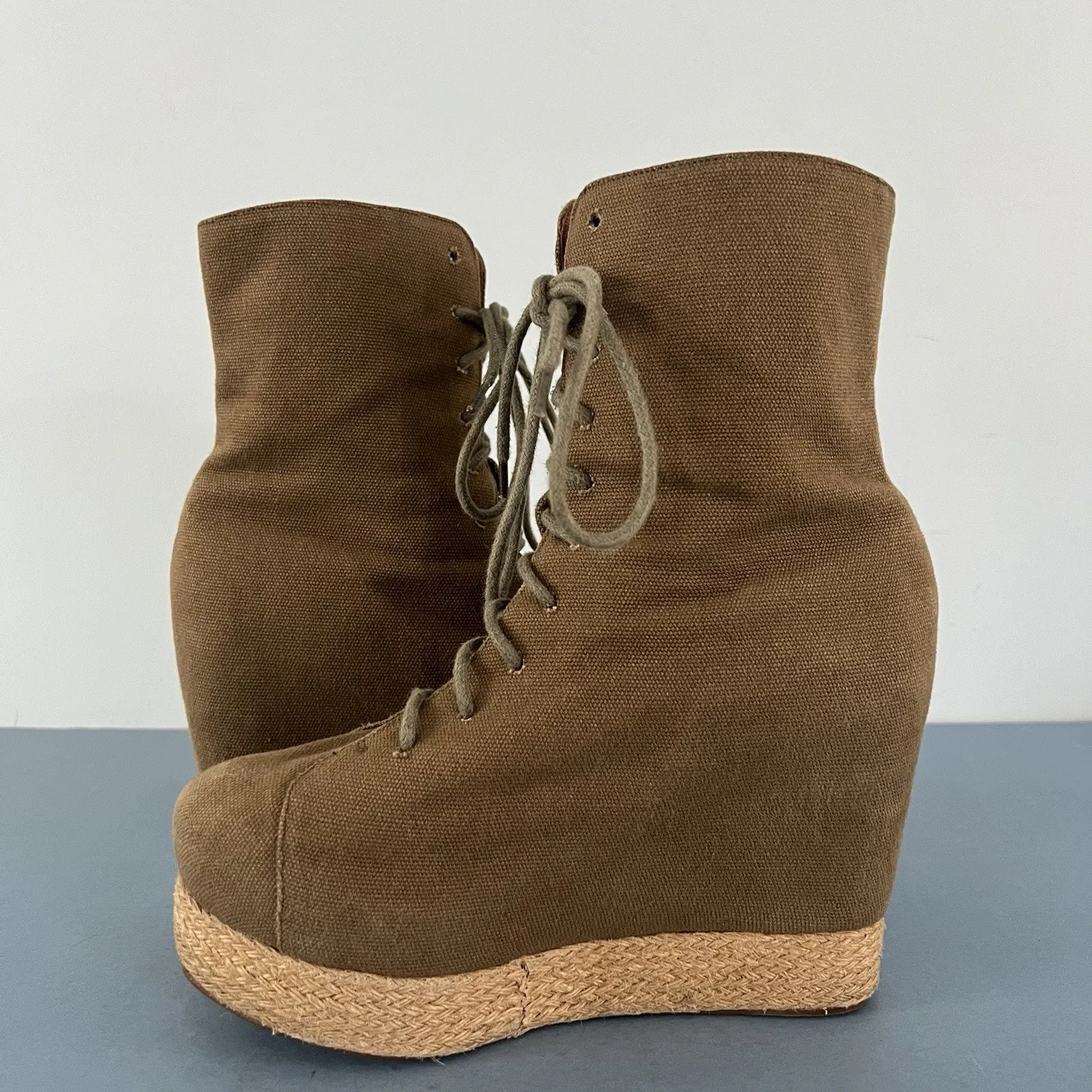 Jeffrey Campbell Ease Up Green Lace Up Espadrille Platform Boots - Image 5