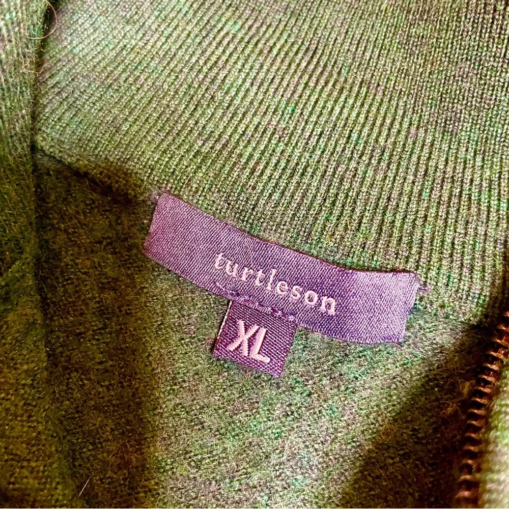 Turtleson Forest Green Merino Wool Quarter Zip Sweater Size M - Image 6