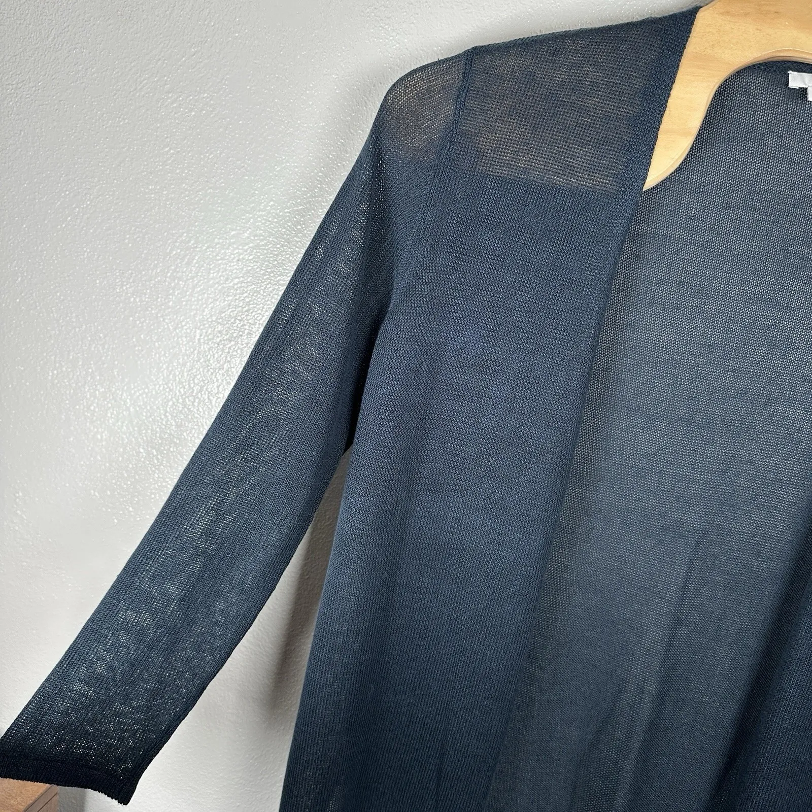 J Jill Womens Size XL Navy Blue Linen Blend Open Front Knit Cardigan Sweater - Image 2