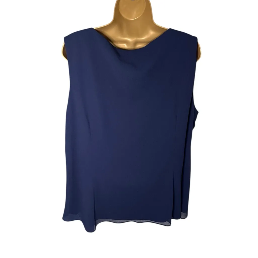 Y2K Coldwater Creek Draped Cowl Neck Beaded Sleeveless Blouse Navy 2X - Image 2