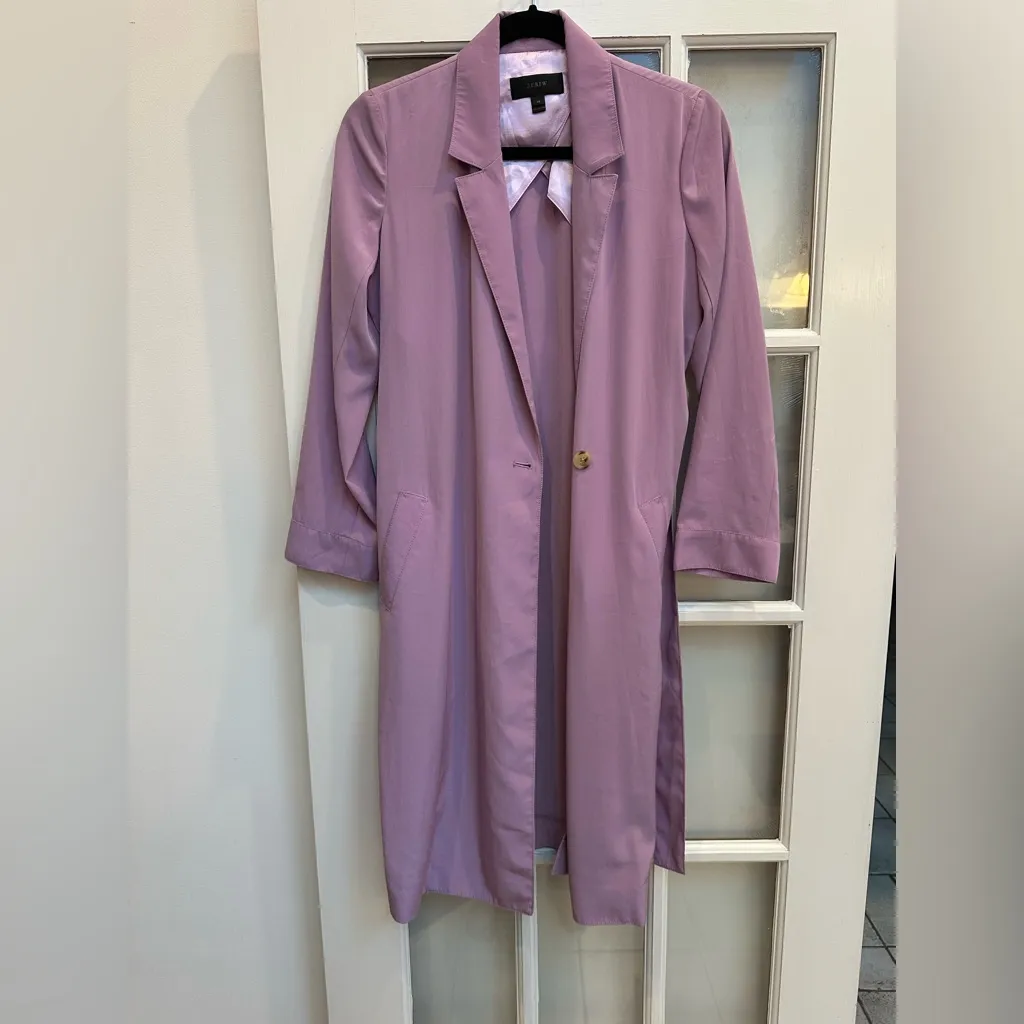 J. Crew Lavender Wrap Satin Draped Duster Coat in Pastel Lilac Purple Size XS - Image 3