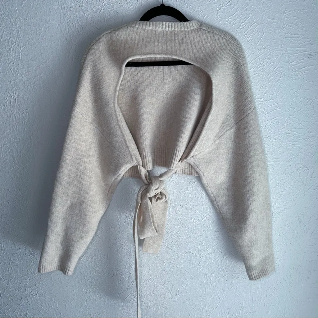 ZARA Open Back Tie-Front Sweater Cream Knit Crop Blogger Favorite Medium - Image 4