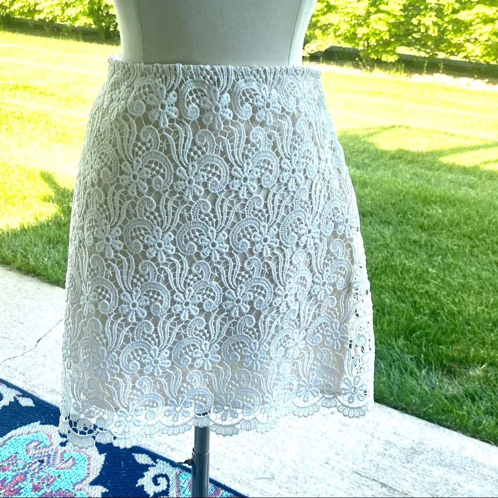 Zara Ivory Lace Scalloped Hem Lined Mini Skirt - Image 5