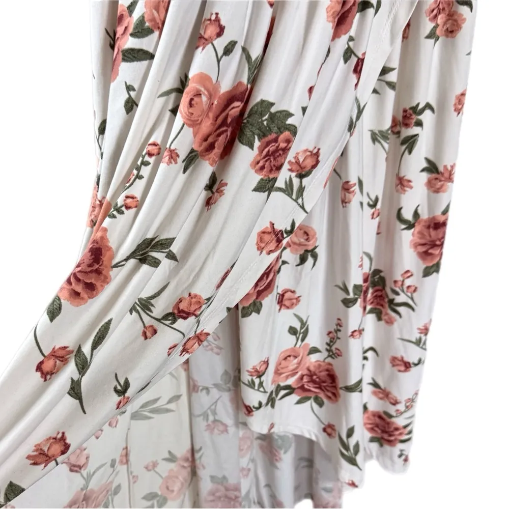 White Pink Floral High Low Maxi Dress Smocked Bust Lightweight Flowy XL Romantic - Image 4
