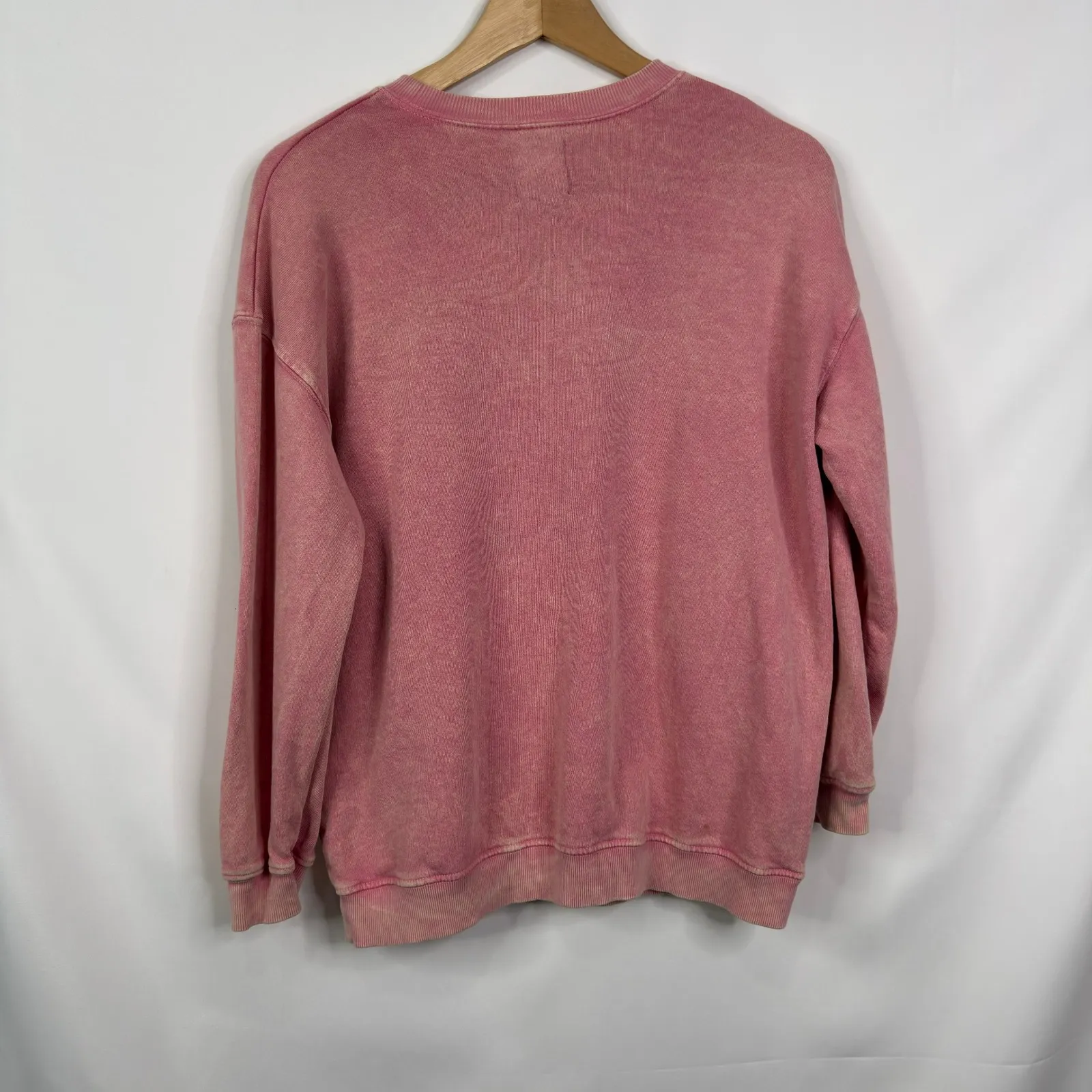 Billabong Pink Peace Love Graphic Sweatshirt Distressed Women's Size L - Image 5