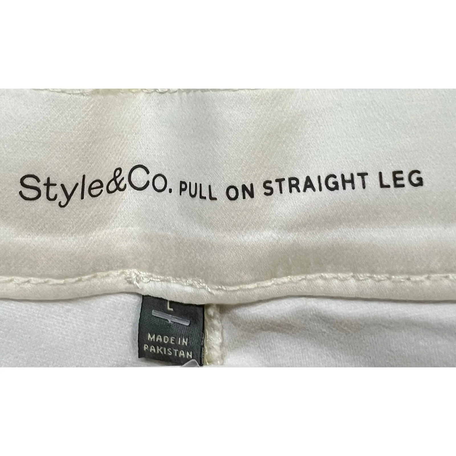 Style & Co Dobby Straight Leg Pants Womens L Cream Pull On Mid Rise Comfort New - Image 9