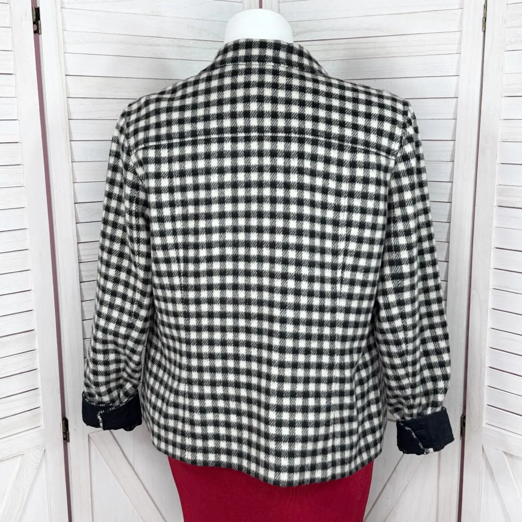 Talbots Gingham Check Wool Blend Shirt Jacket Shacket Black White 16 - Image 4