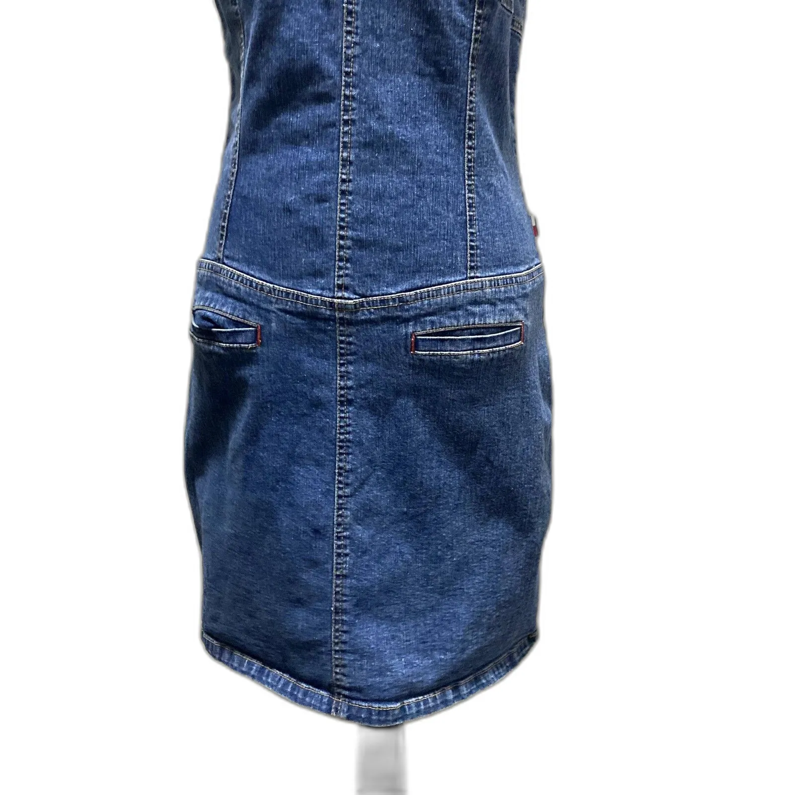 Vintage Y2K Tommy Hilfiger Denim Mini‎ Dress Fitted Stretch Americana Size Large - Image 3