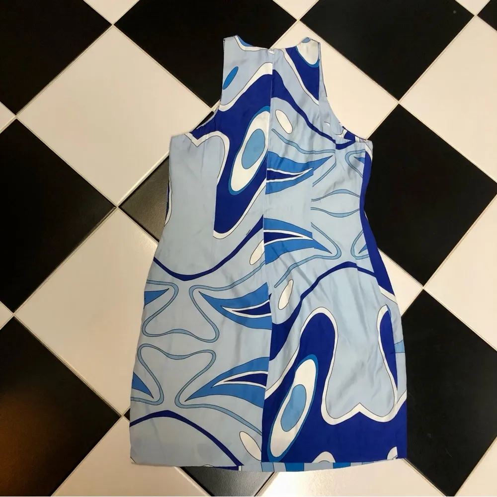 Sara Battaglia Abstract Tank Dress Swirly Lapis Blue Tie-Dye Mod Retro Designer - Image 9