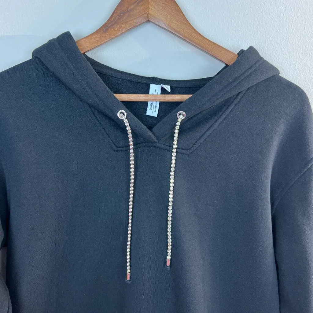 And Other Stories Hoodie Dress XS Black Long‎ Sleeve Rhinestone Drawstring - Image 2