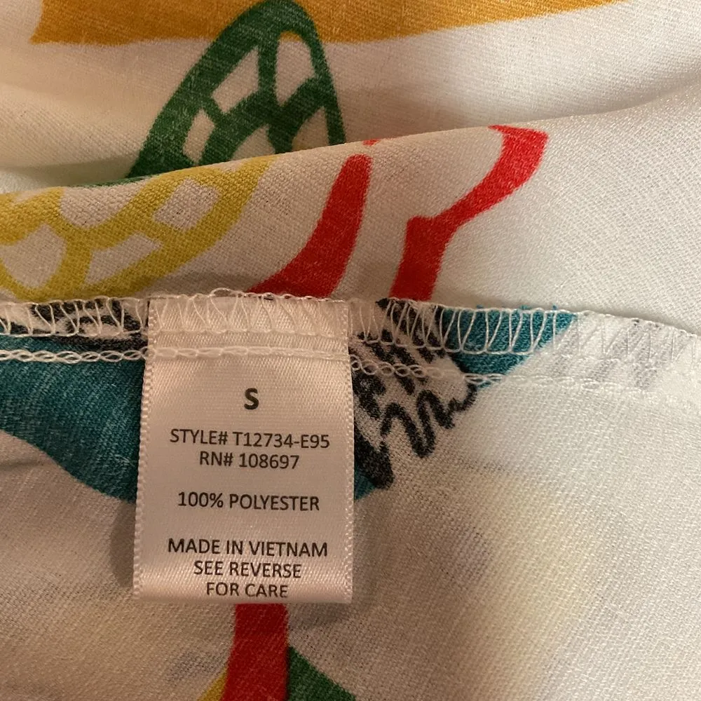 Sweet Rain Women's Abstract Print Wrap Blouse S‎ White Kimono Sleeve Summer - Image 6