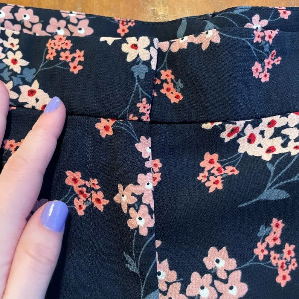 Loft Outlet Size 14 Wide Leg Crop Floral Print Dress Pant Navy Blue Lightweight - Image 5