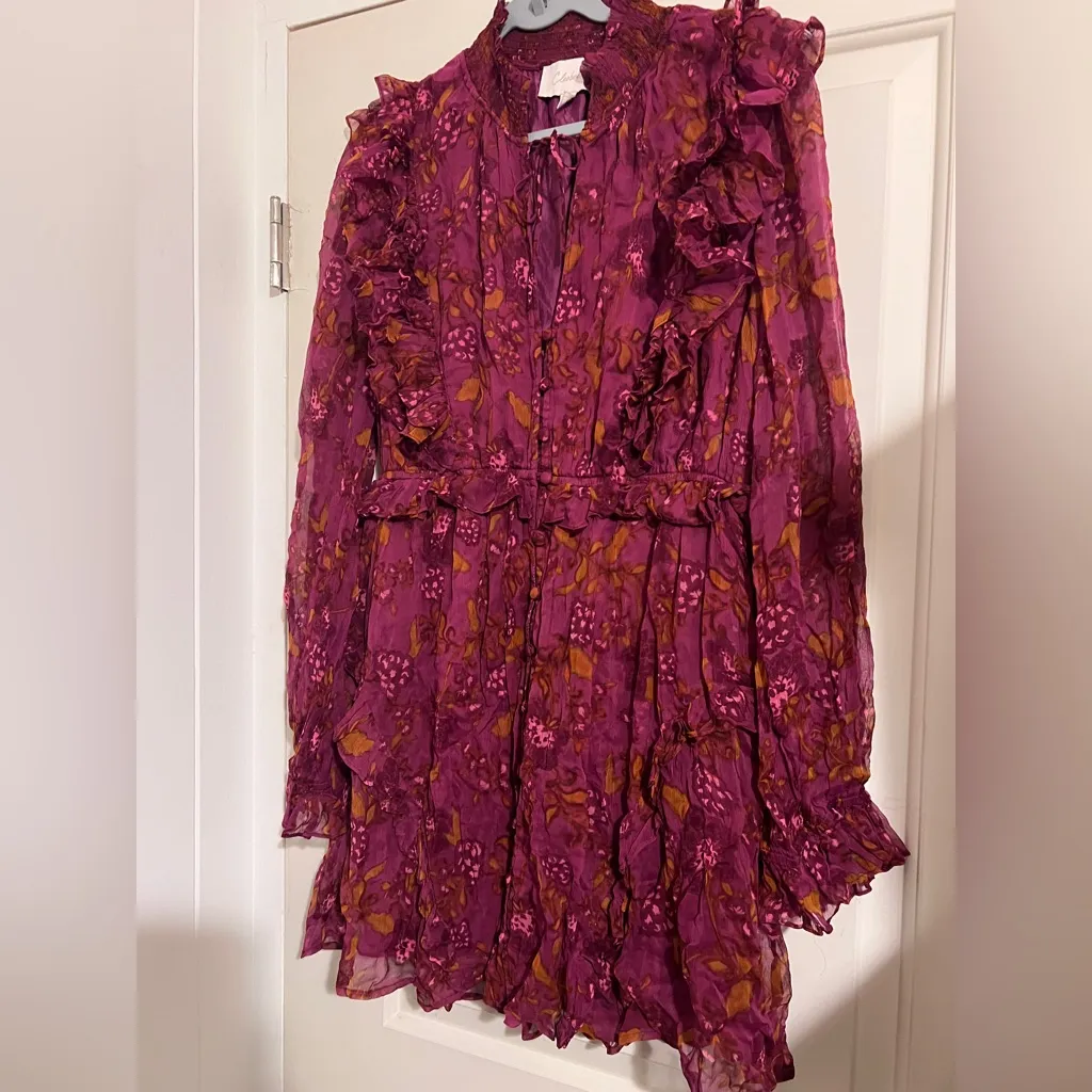 Cleobella Everly Mini Dress Botanical Floral Magenta Fairy Bohemian Boho Garden - Image 3