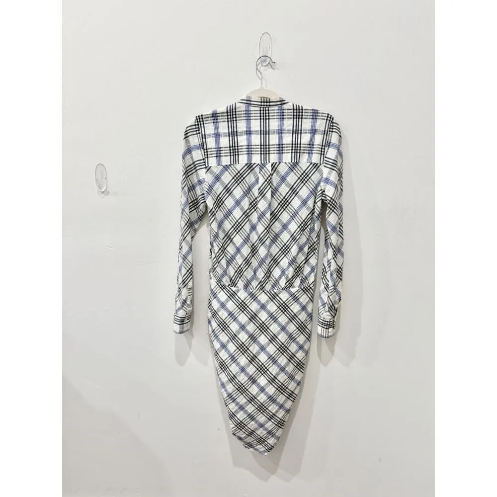 Veronica Beard Della Plaid Button Down Mini Shirt Dress Blue Multi Womens Size 6 - Image 5