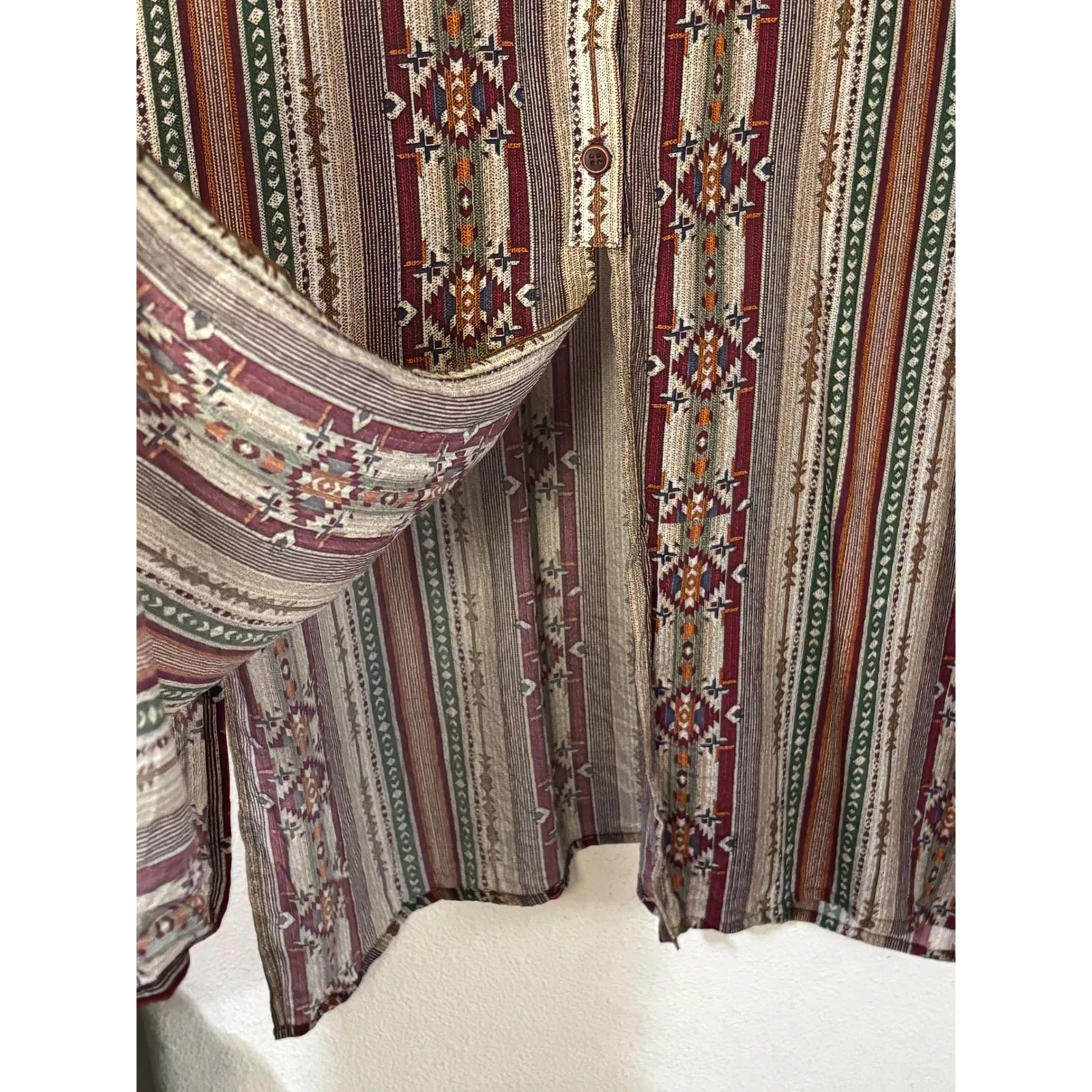 APNY Womens Southwestern Button Up Shirt Dress Tunic Midi Sz S Cupro Boho Brown - Image 7