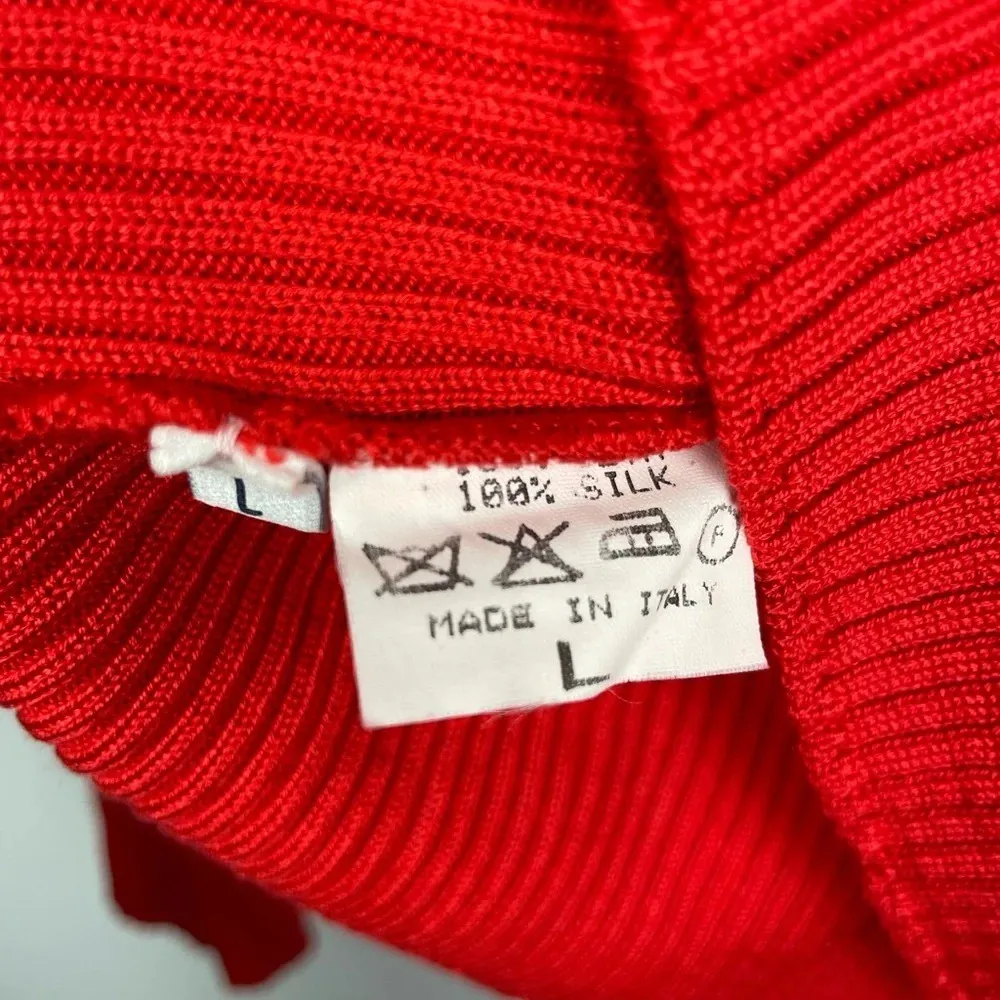 Hilfiger Collection Red‎ 100% Silk Made in Italy Ribbed V - Image 6
