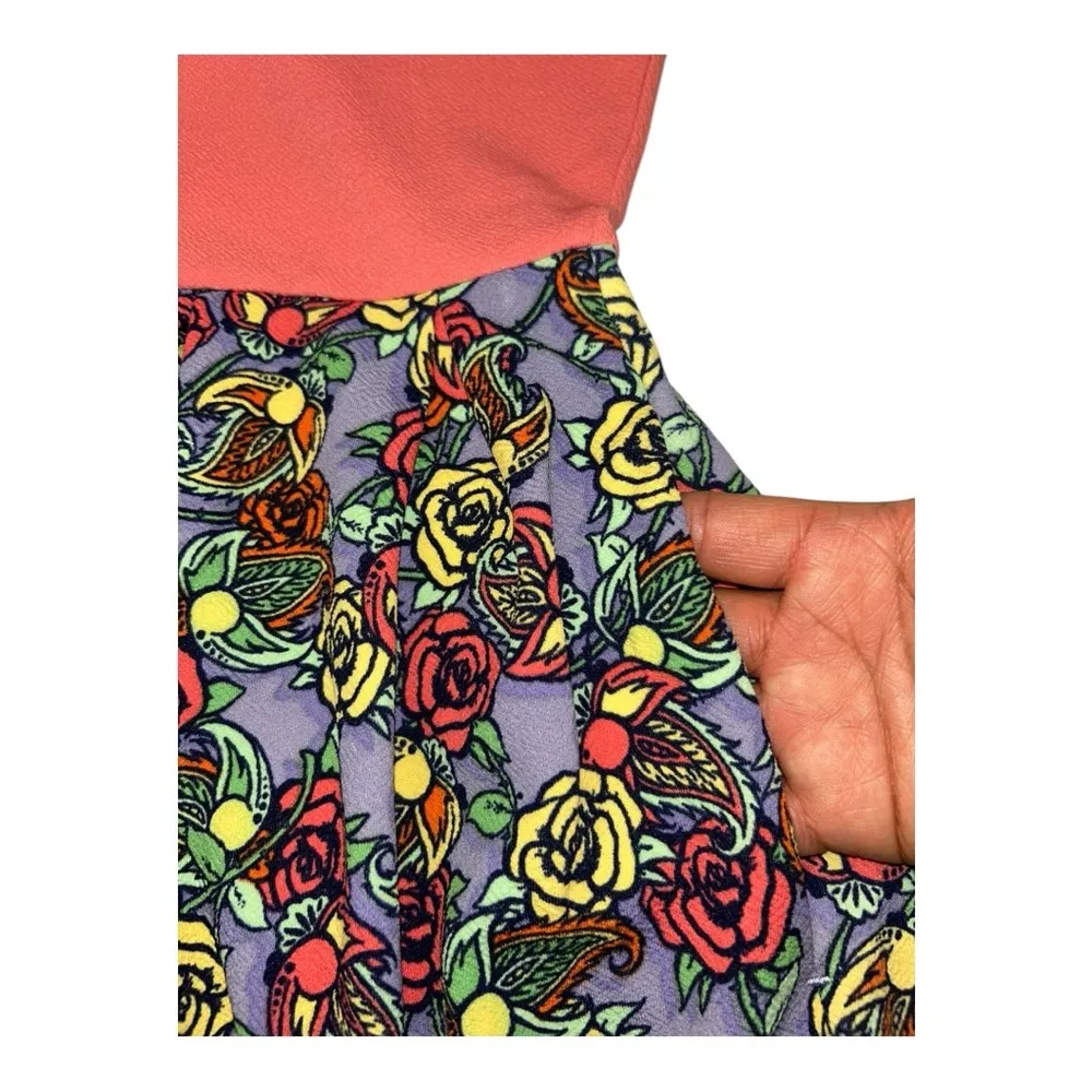 LuLaRoe women’s A-line Midi Dress with Crew Neck Size XL Coral and Floral Dress - Image 9
