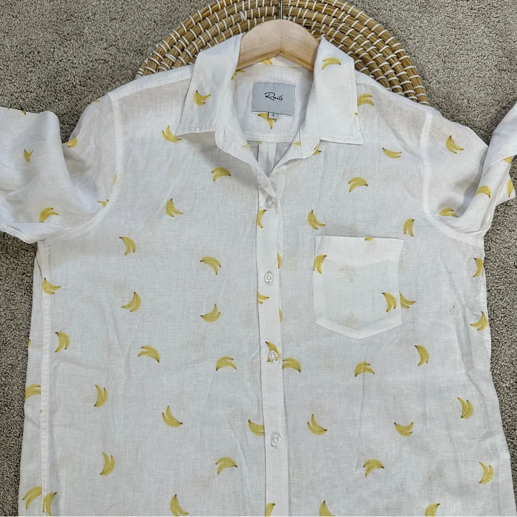 Rails Women’s Linen Blend Charli Banana Bunch Button Down Shirt Longsleeve S - Image 4