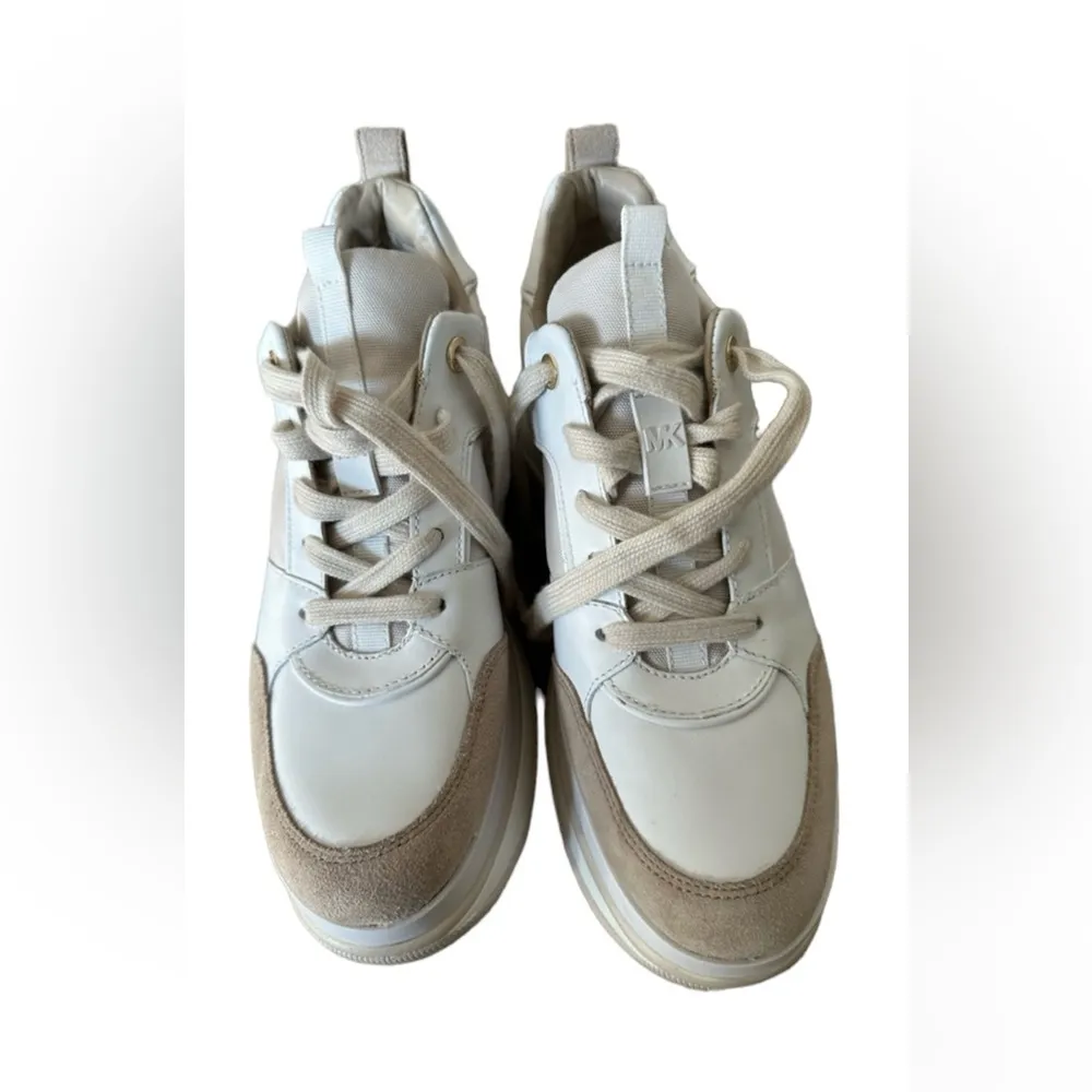 Michael Kors Felicia Platform lace up tan and white retro sneakers - Image 2