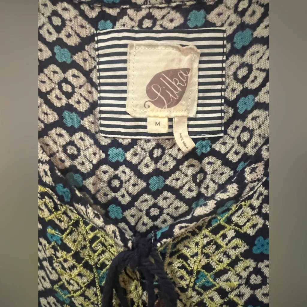 Lilka Anthropologie Long Weekend Boho‎ Printed Blue & Green Motif Romper Medium - Image 6