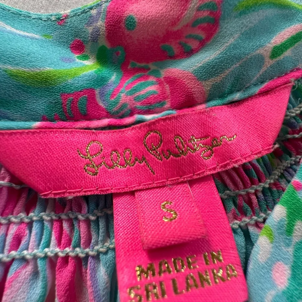 Floral Blue and Pink Lilly Pulitzer DAKOTA Top Amalfi Blue Fishes size S 039-C - Image 4