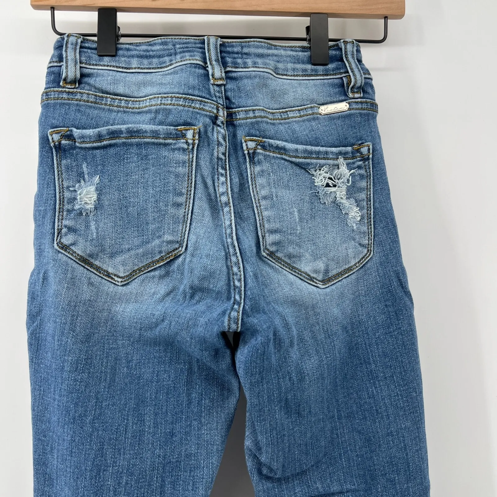 KanCan Women Size 24 Skinny Ankle Jeans Mid Rise‎ Distressed Hem Medium Wash Blue - Image 4