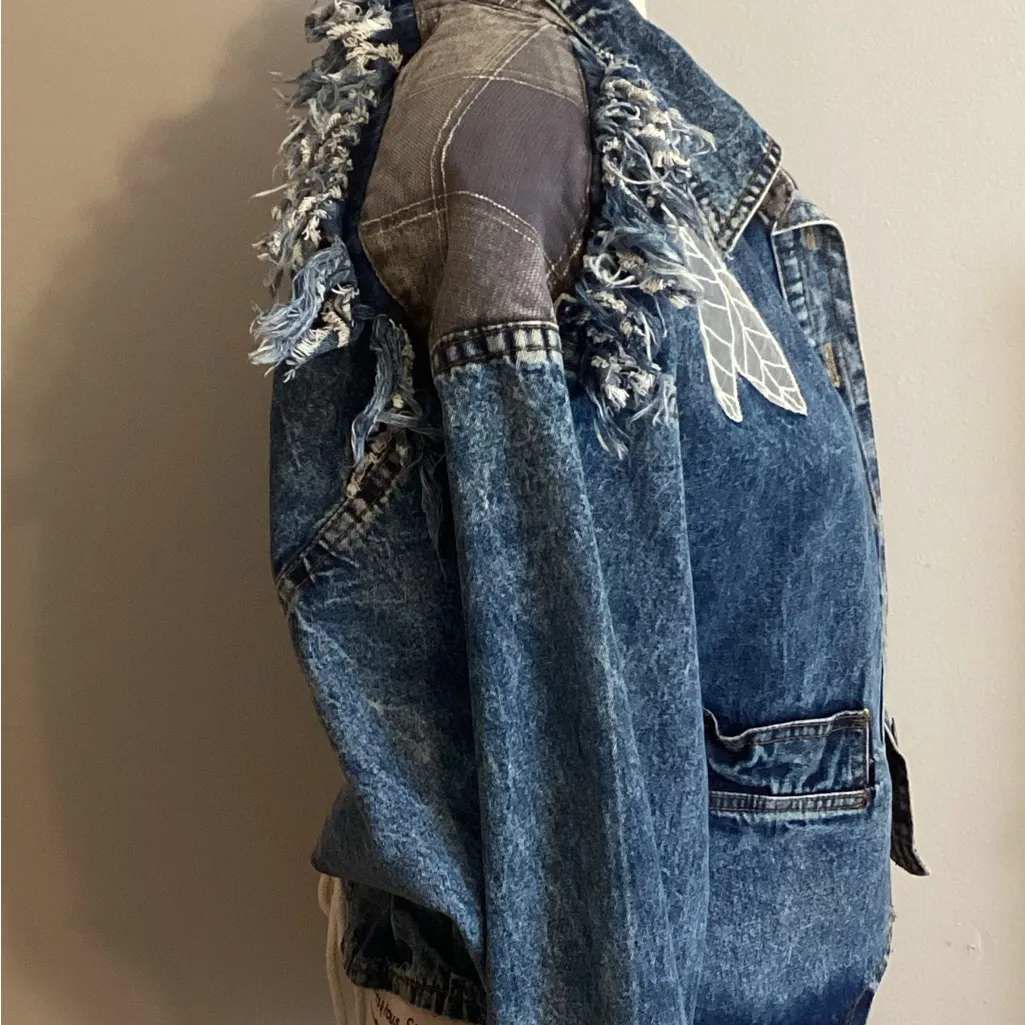 VINTAGE DESIGNER CARRELI 1980’s LADIES DENIM & LACE JACKET ONE OF A KIND SIZE 2 Blue - Image 5