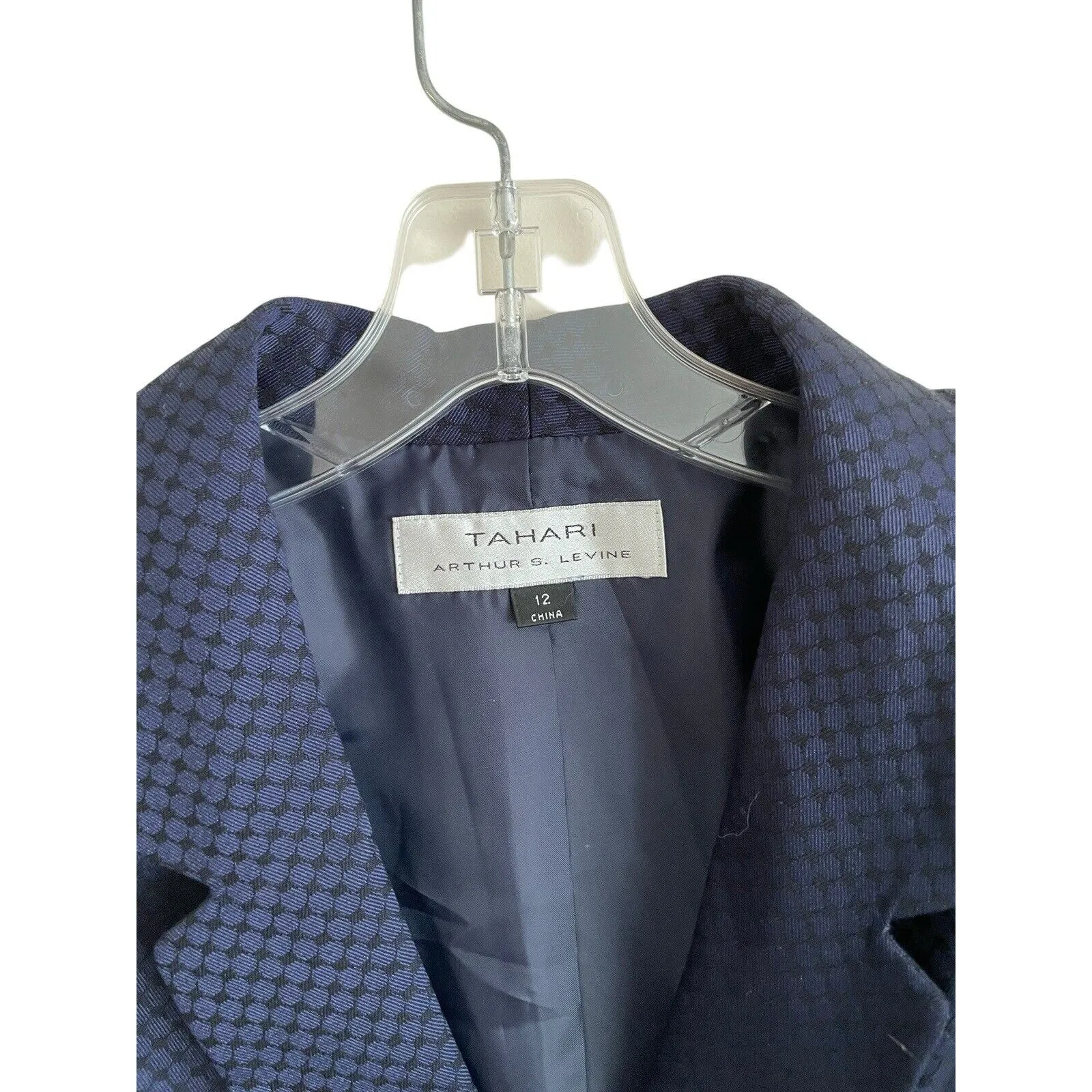Tahari Arthur S Levine Blazer Jacket Women Size 12 Blue Black‎ Belted Geometric - Image 3