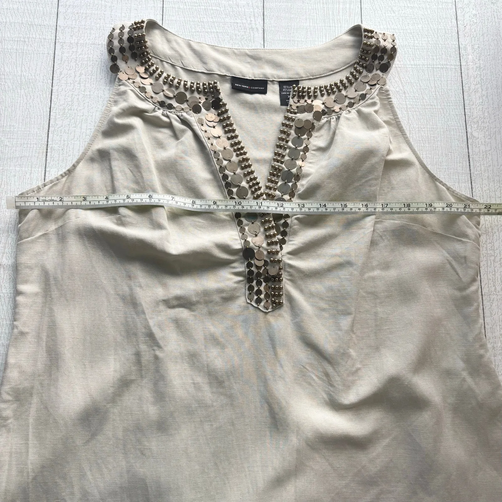 New York & Company Gray Linen Blend Shift Dress Beaded XL - Image 11