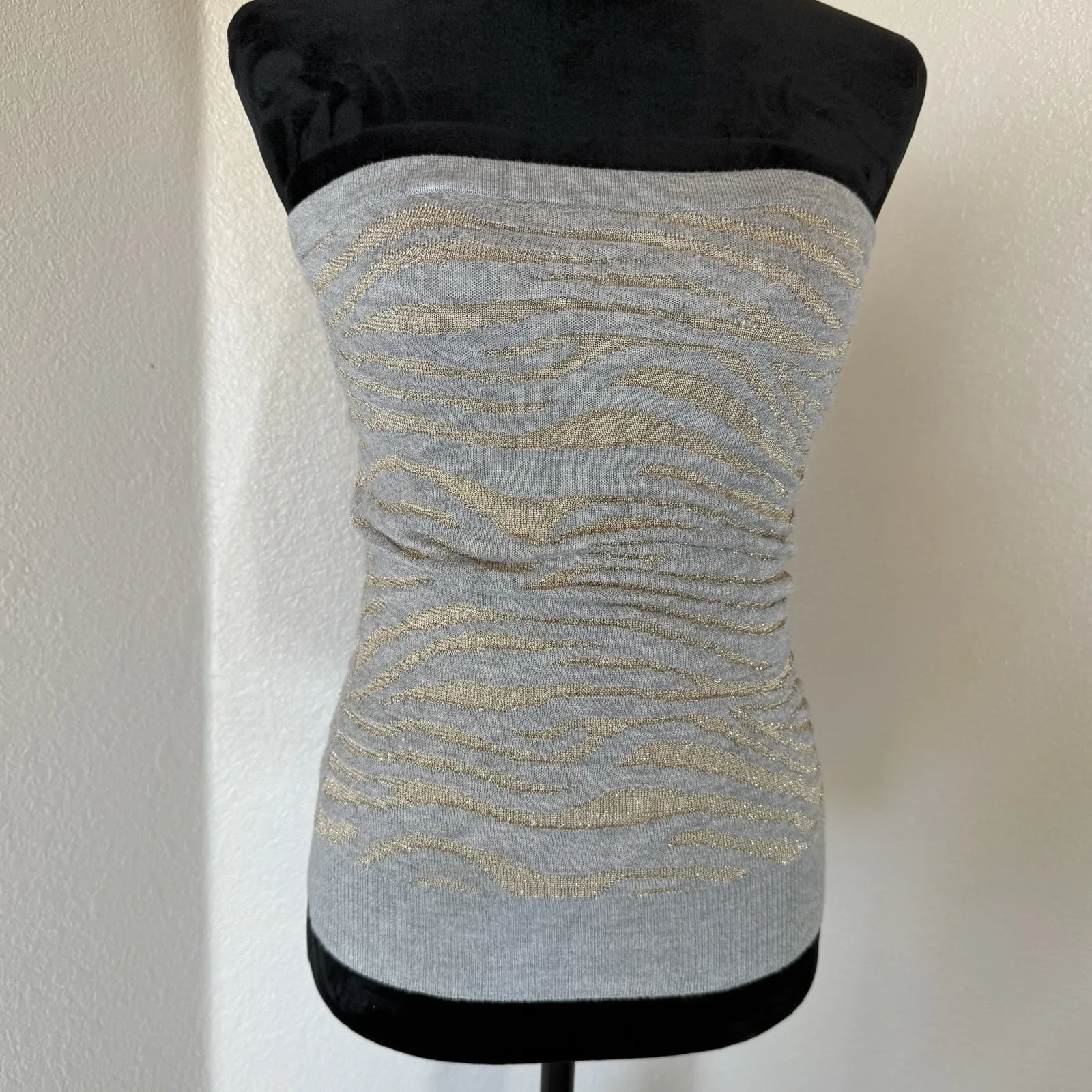 Y2K‎ Express Metallic Zebra Knit Tube Top Strapless 2000s Clubwear Size Small - Image 2